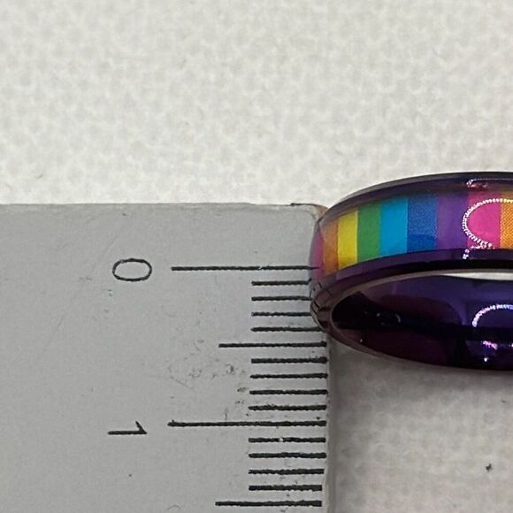 NWOT Size 10 Metallic purple titanium steel band with rainbow enamel - Picture 5 of 5